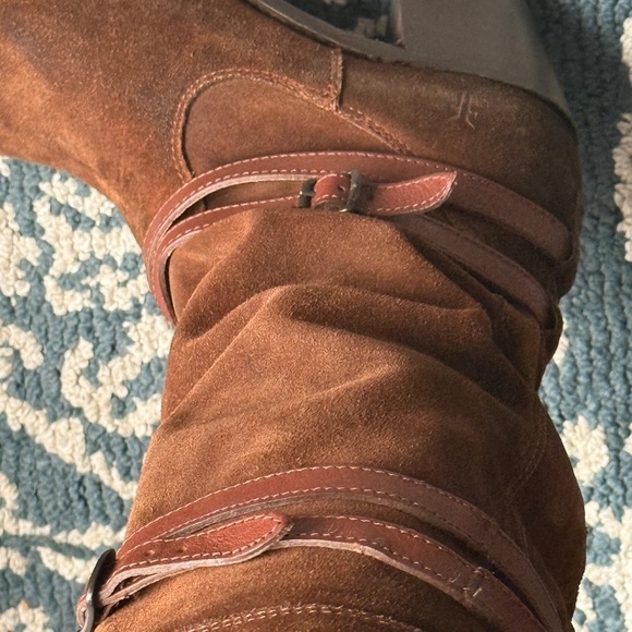 FRYE Oiled Brown Leather Jane Strappy Boots, size 8 EUC - Picture 6 of 15